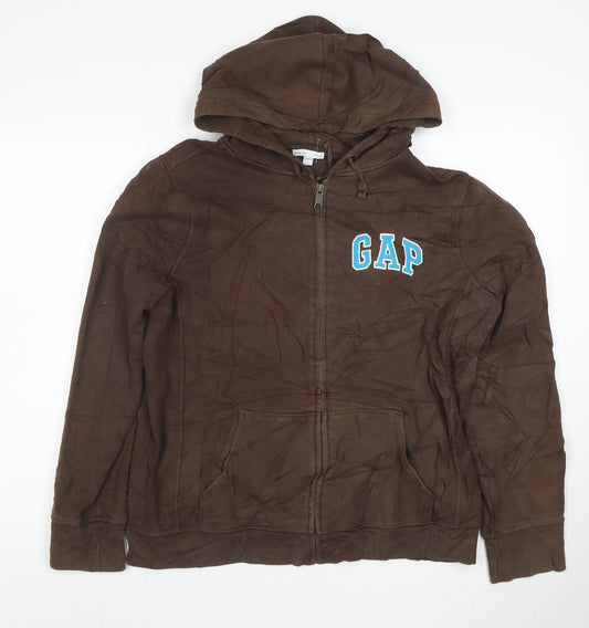 Gap Men's Brown Full Zip Hoodie L Cotton Blend Logo Sweatshirt