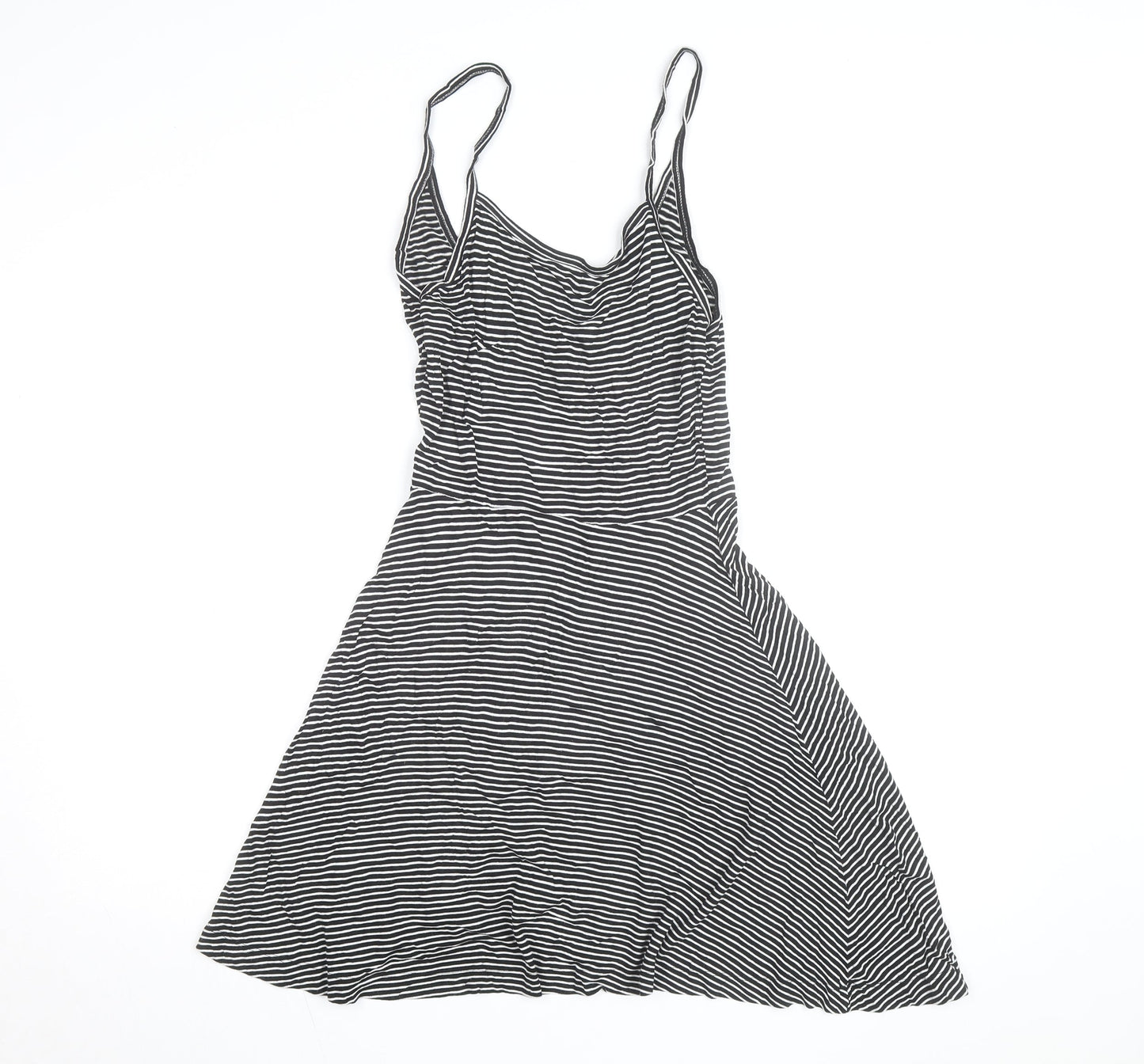 H&M Women's Black Striped Slip Dress Size 12 Sleeveless Jersey