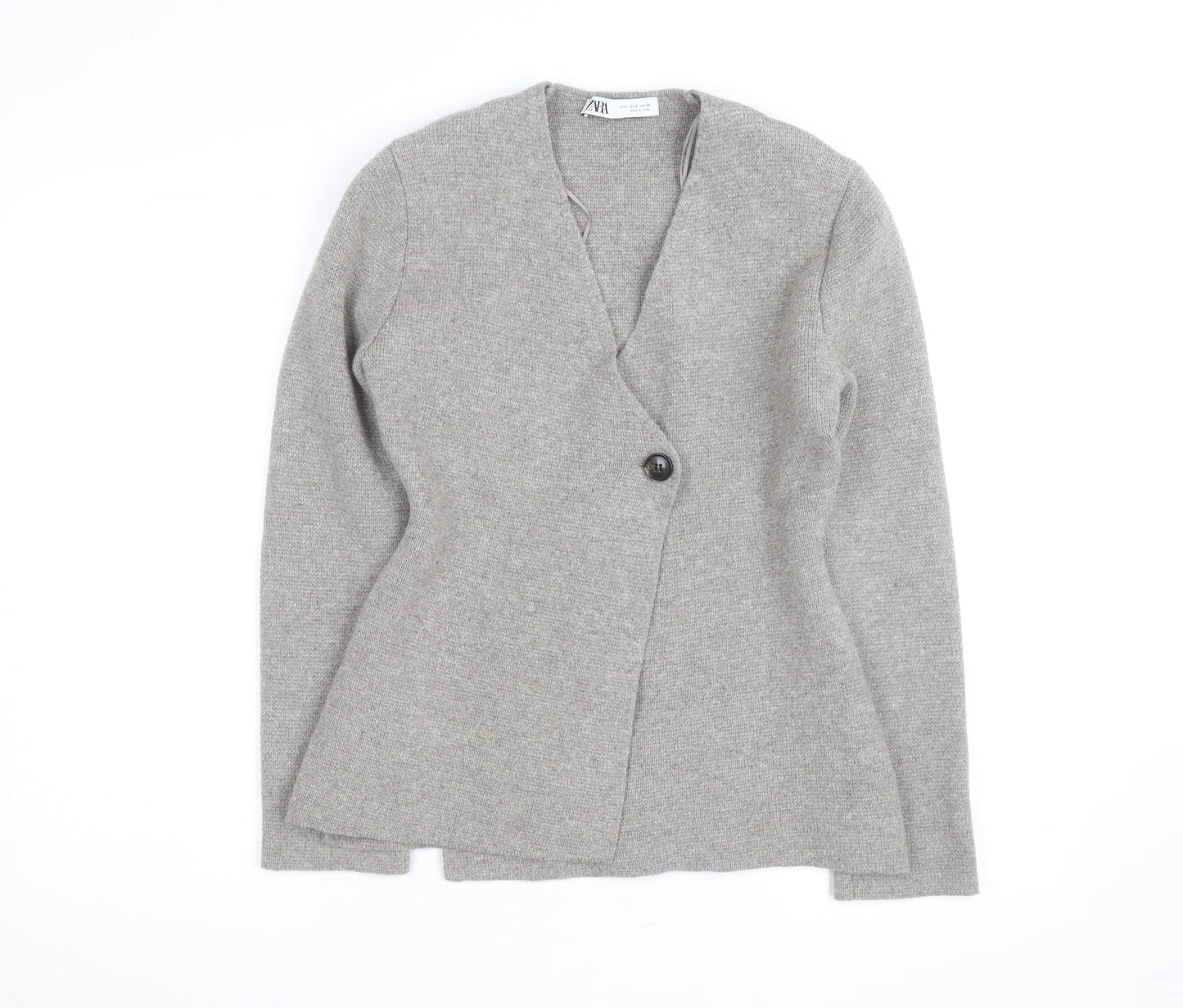 Zara Women Grey Wool Blend V-Neck Cardigan Size S
