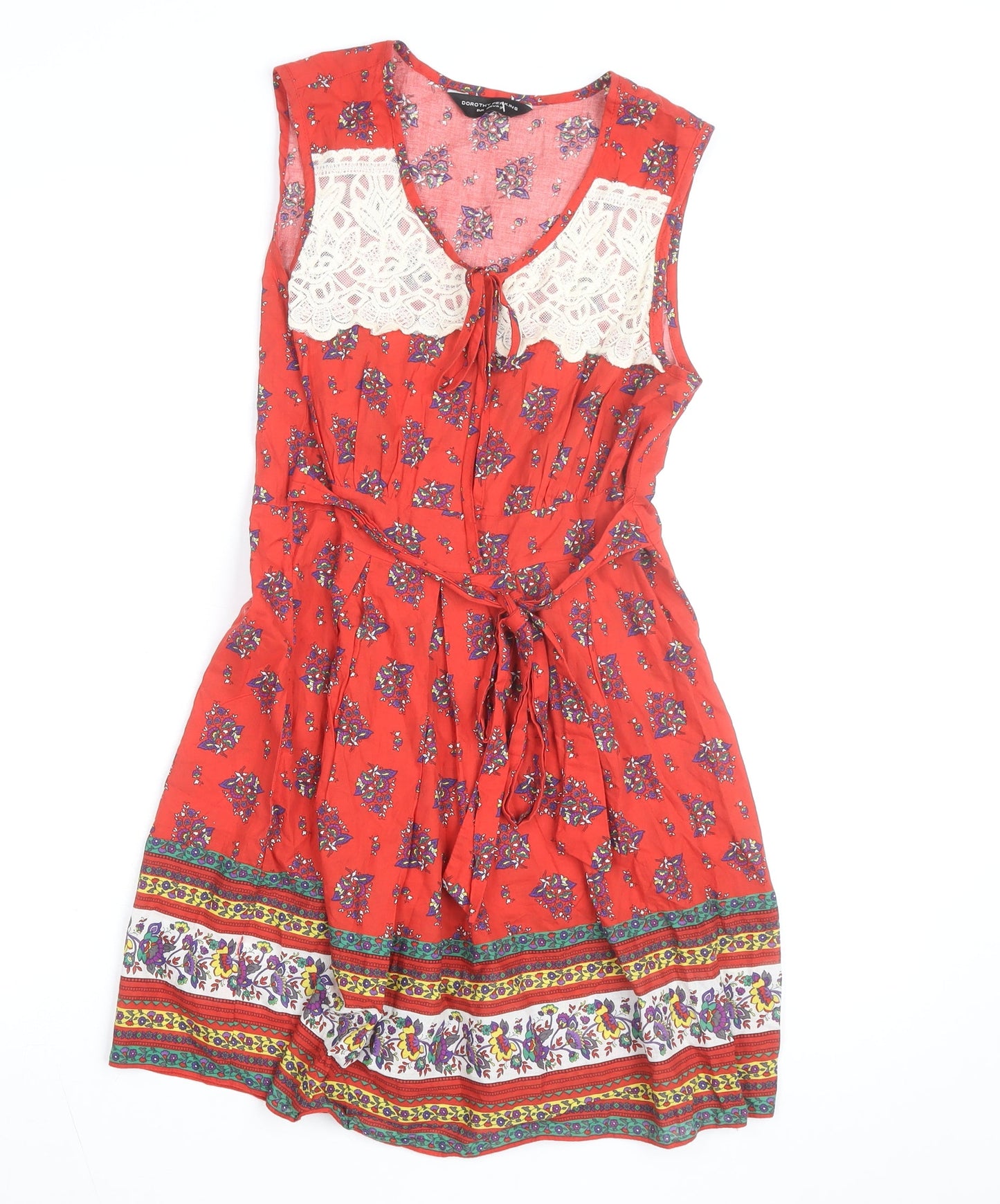 Dorothy Perkins Womens Red Lace Boho Floral A-Line Dress Size 8
