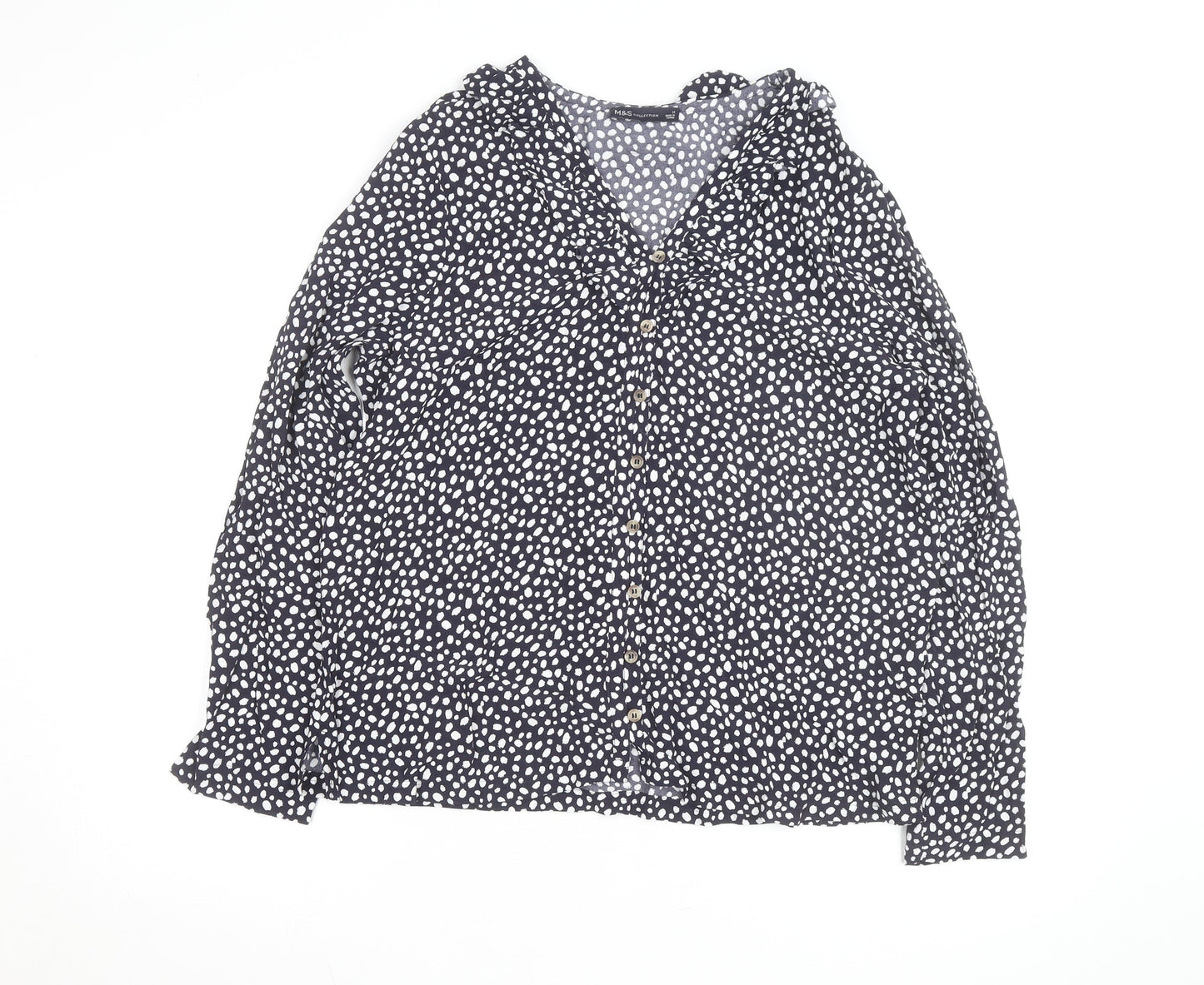 Marks and Spencer Women's Blue Polka Dot Ruffle Blouse Size 12