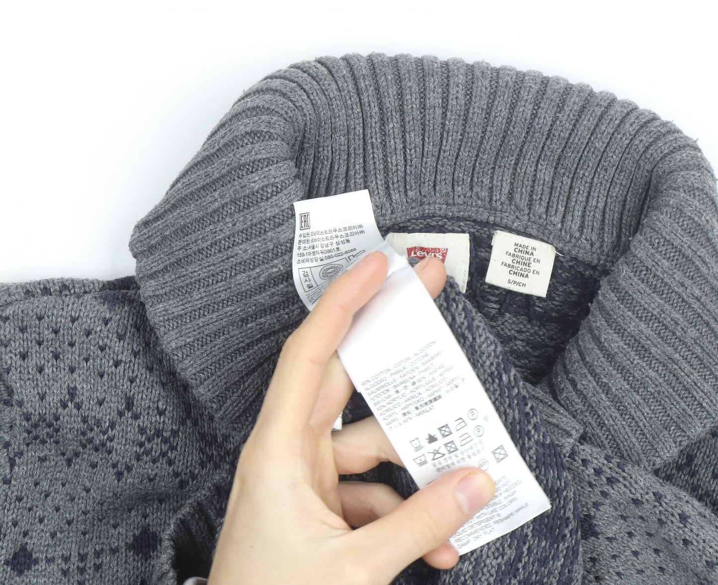 Levi's Men's Grey Shawl Collar Knit Pullover Jumper Size S