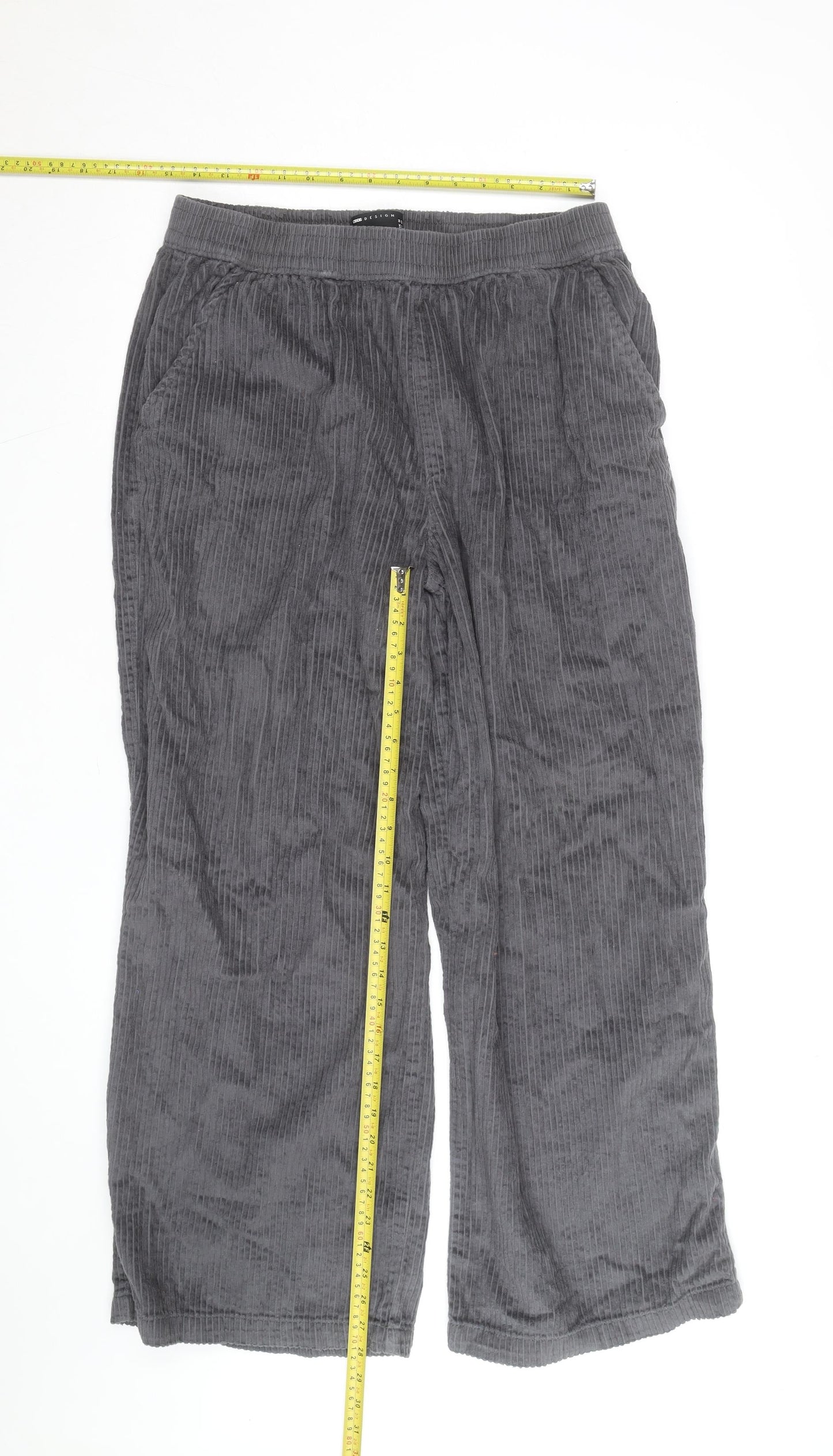 ASOS DESIGN Women Grey Corduroy Wide-Leg Trousers UK 14