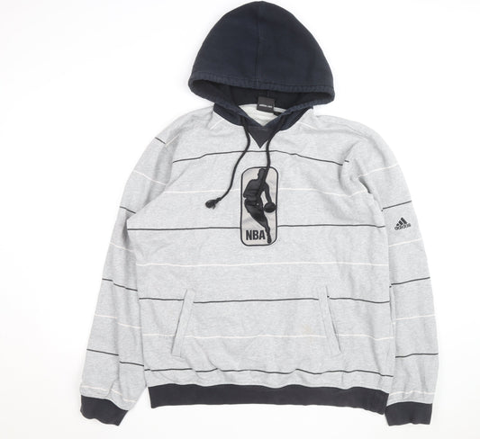 Adidas Men's Grey Striped NBA Pullover Hoodie Size L
