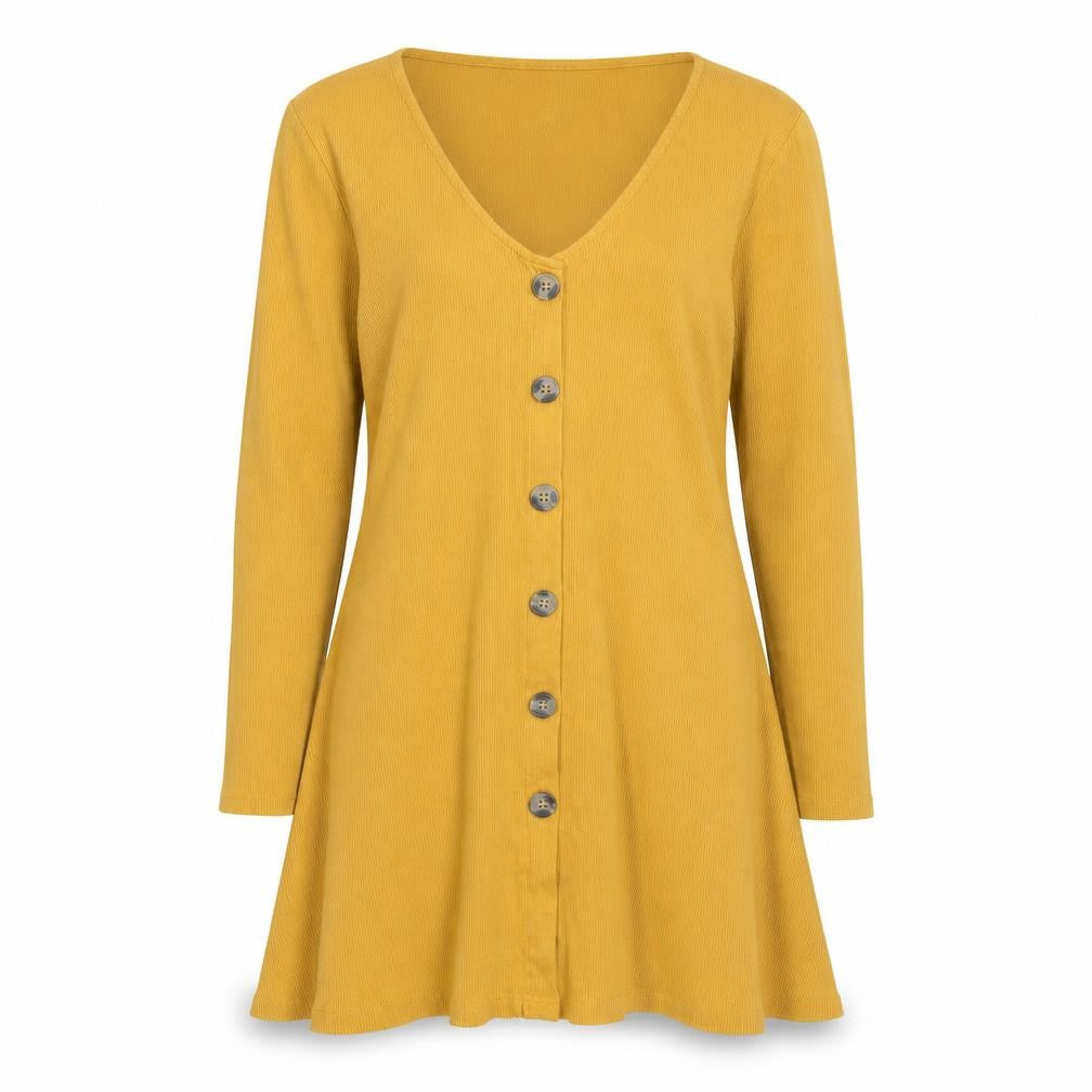 Boohoo Womens Yellow Long Sleeve A-Line Button Jersey Dress Size 12