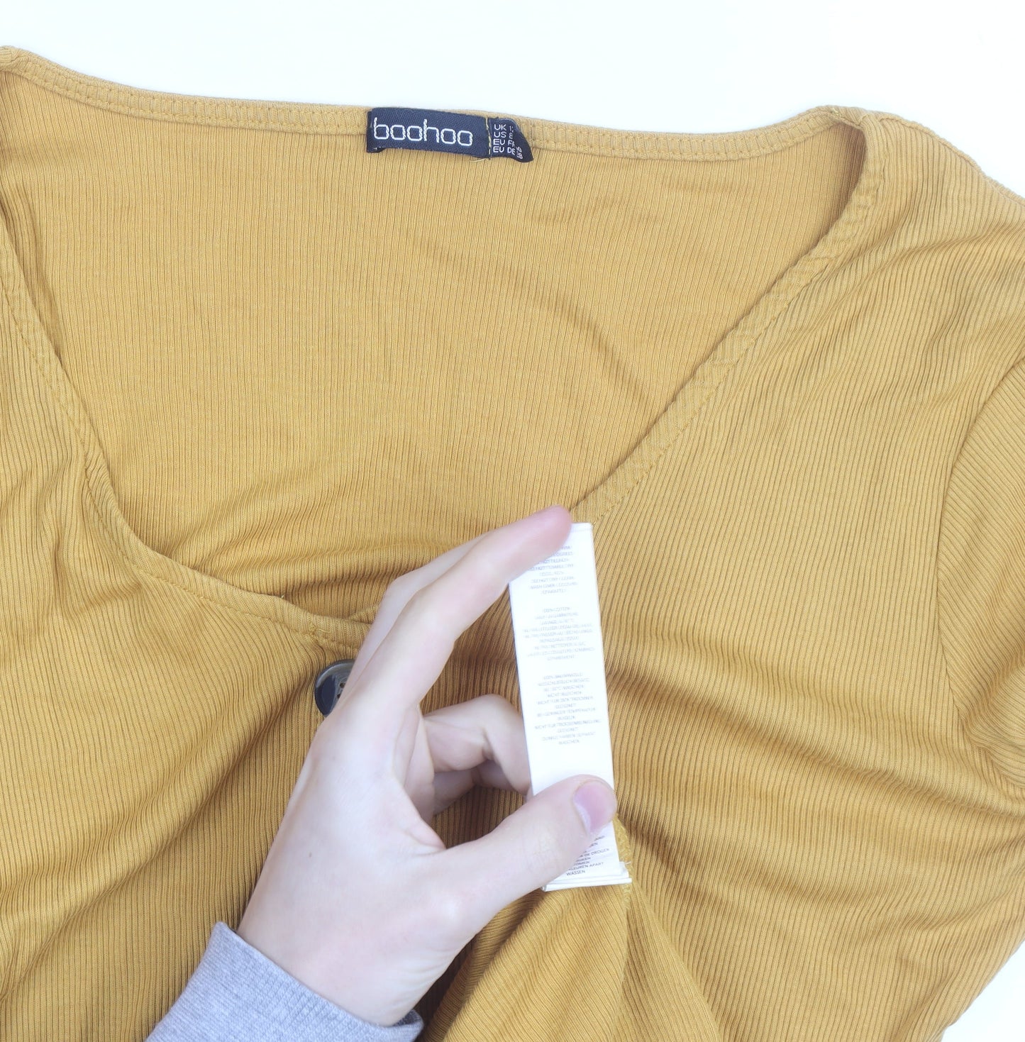 Boohoo Womens Yellow Long Sleeve A-Line Button Jersey Dress Size 12