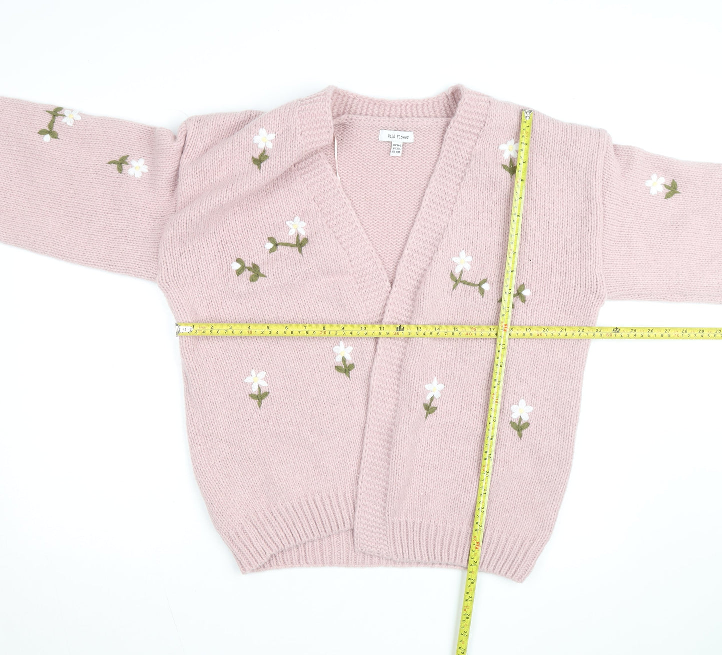 Wild Flower Women Pink Floral Embroidered V-Neck Cardigan M