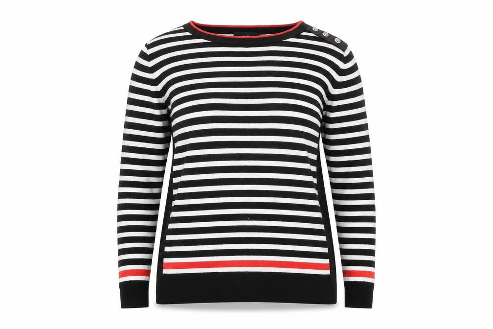 Wallis Women Black White Striped Button Shoulder Jumper Size 14