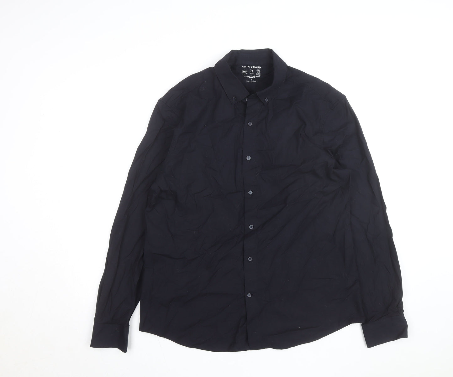 Marks and Spencer Autograph Black Regular Fit Long Sleeve Performance Shirt Men L