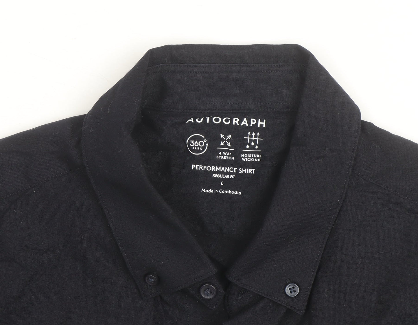 Marks and Spencer Autograph Black Regular Fit Long Sleeve Performance Shirt Men L