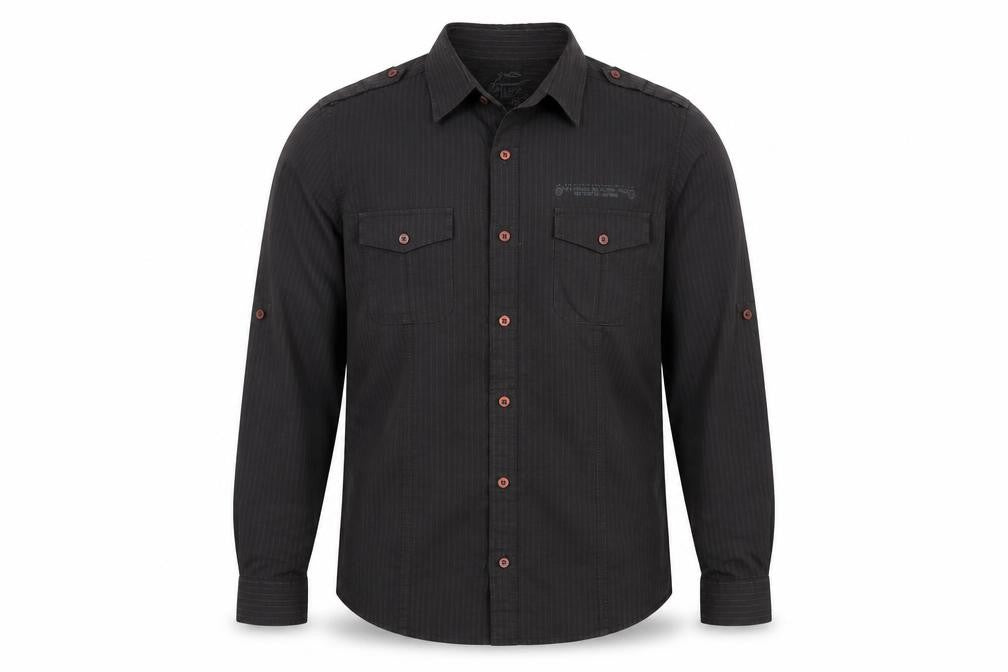 River Island Men's Black Striped Cotton Long Sleeve Button-Up Shirt M