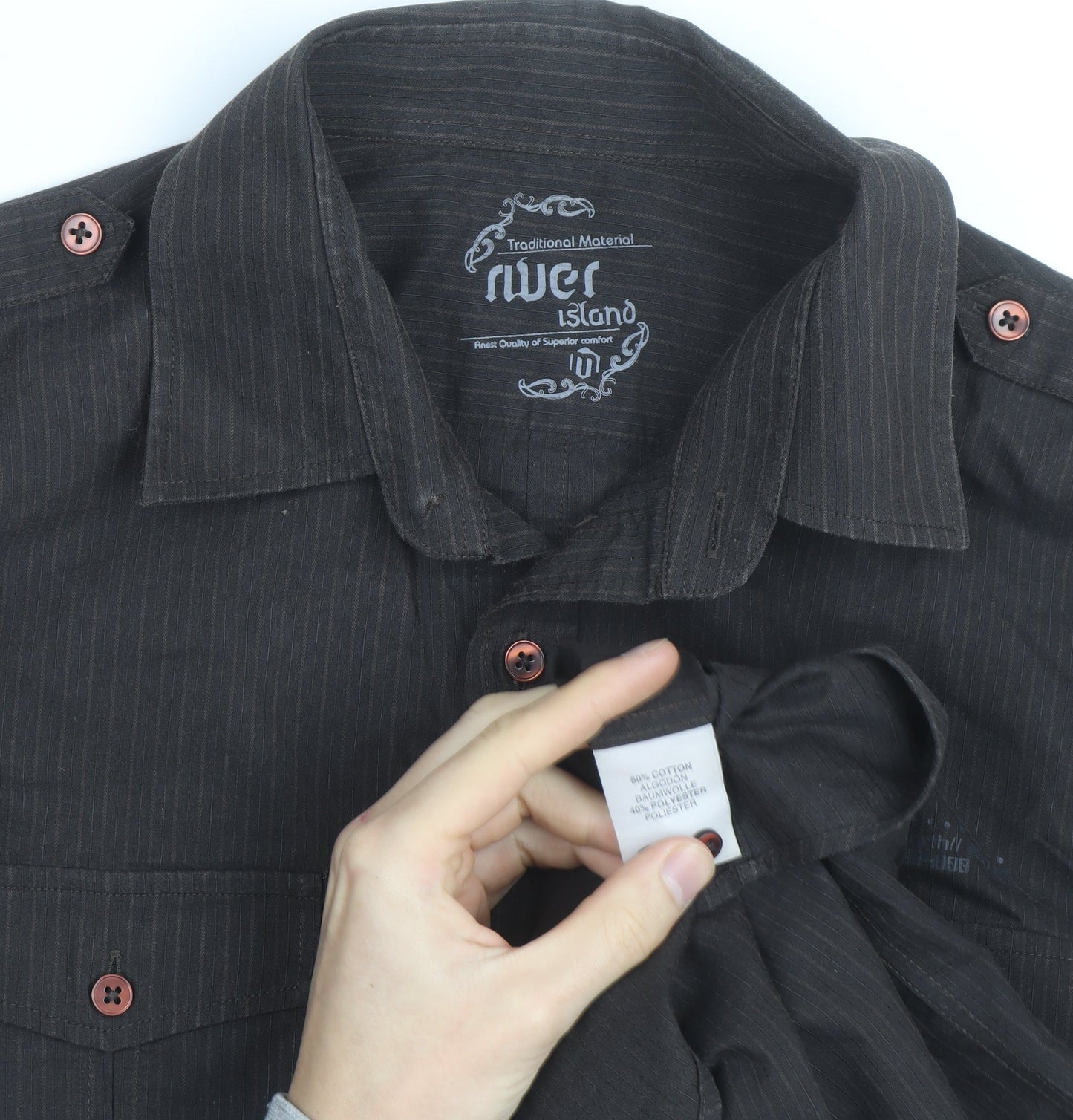 River Island Men's Black Striped Cotton Long Sleeve Button-Up Shirt M