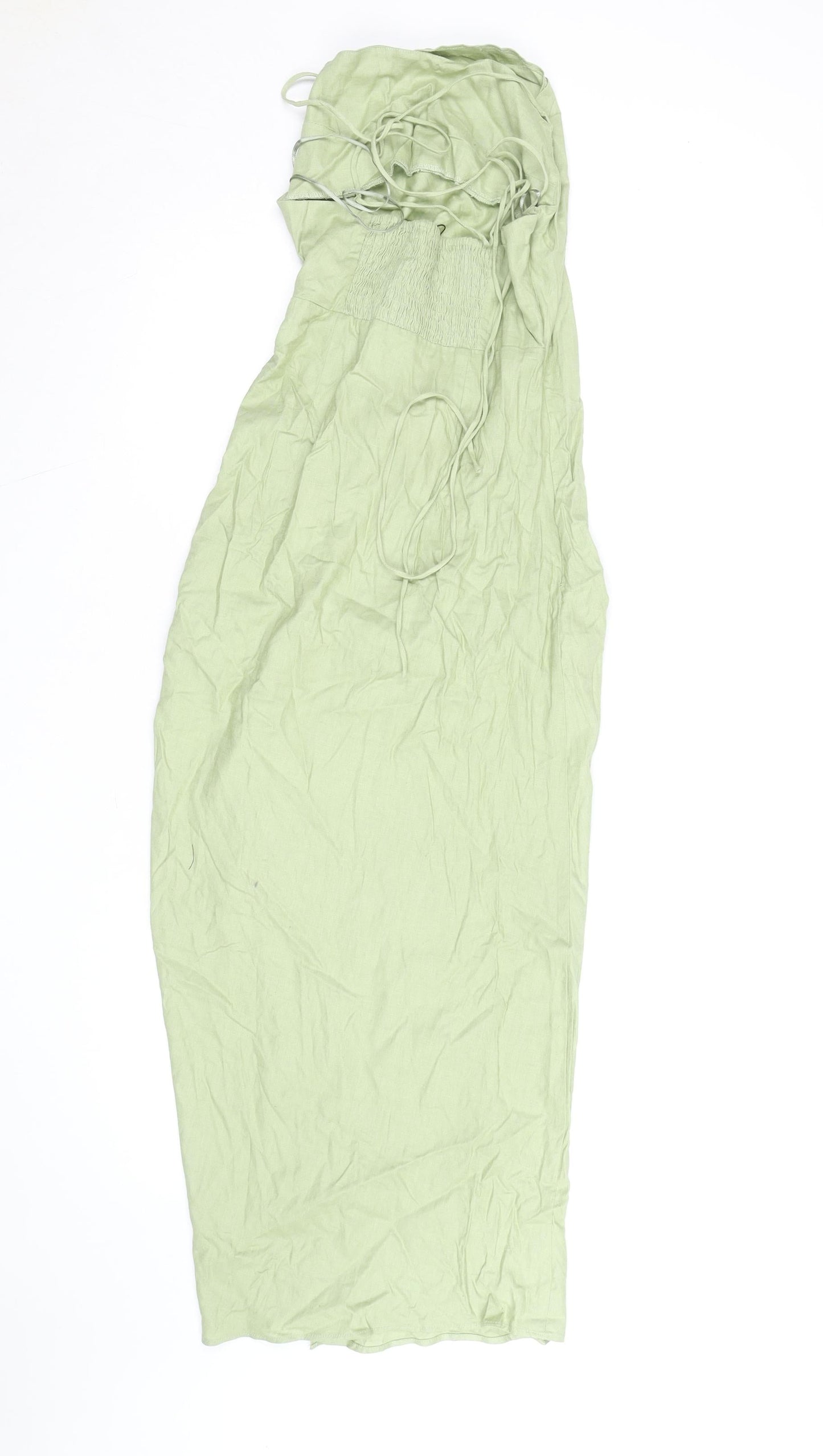Zara Women’s Green Linen One Shoulder Ruched Midi Dress Size 8