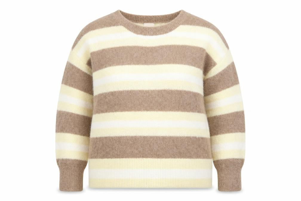 H&M Women Beige Stripe Mohair Blend Relaxed Fit Jumper L