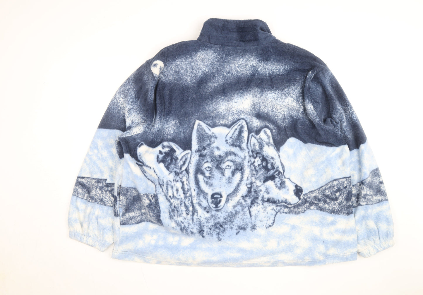 Damart Women Blue Fleece Wolf Print Full Zip Jacket Size 22