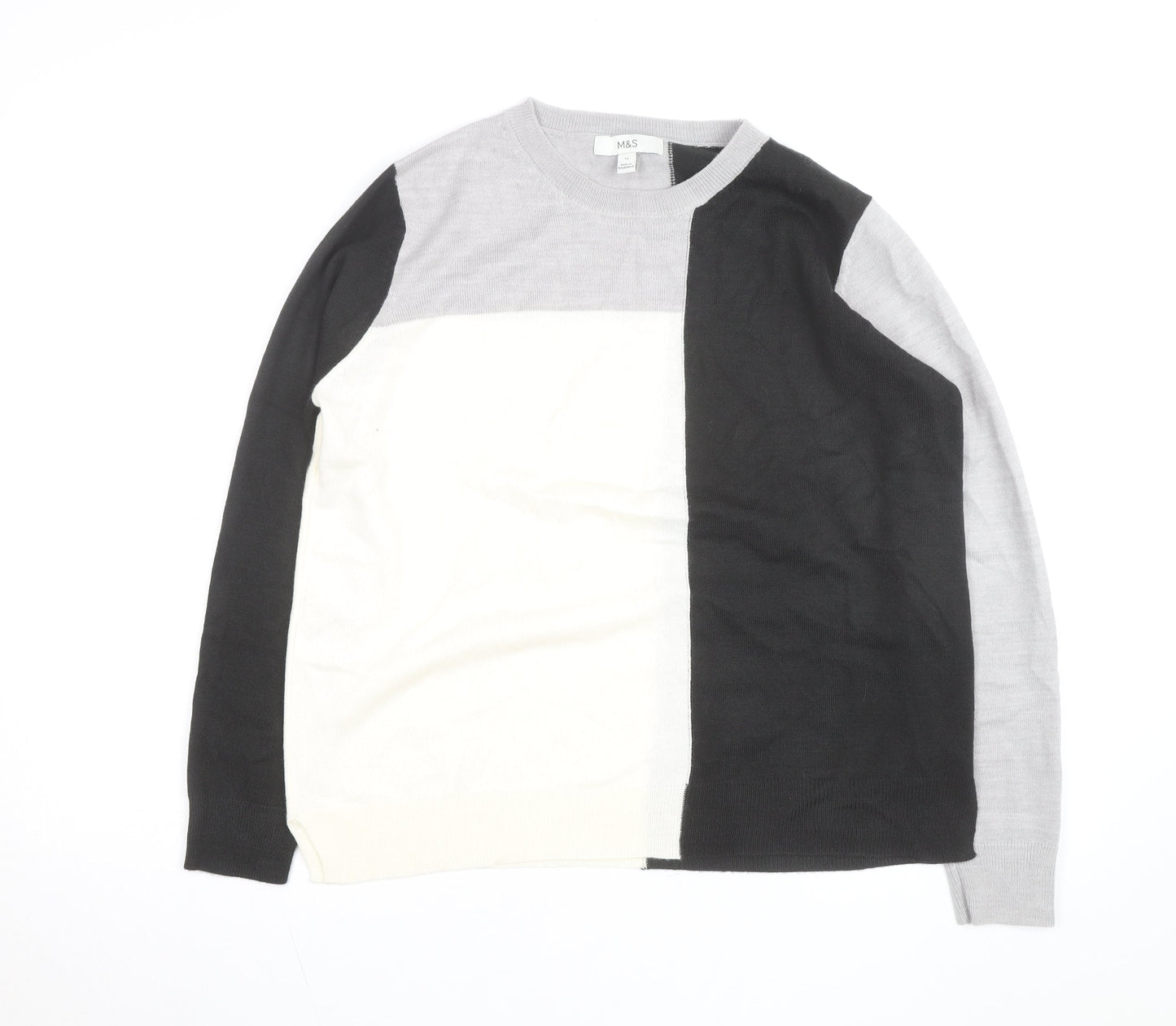 Marks and Spencer Women's Grey Black Ivory Colour Block Jumper Size 12