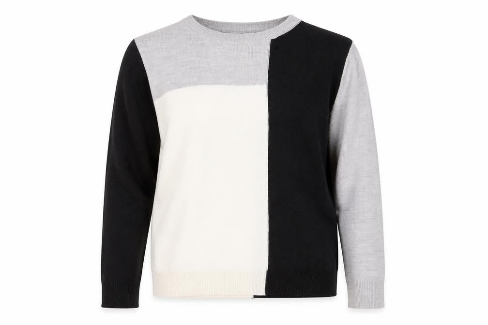 Marks & Spencer Women's Grey Black Ivory Colour Block Jumper Size 12