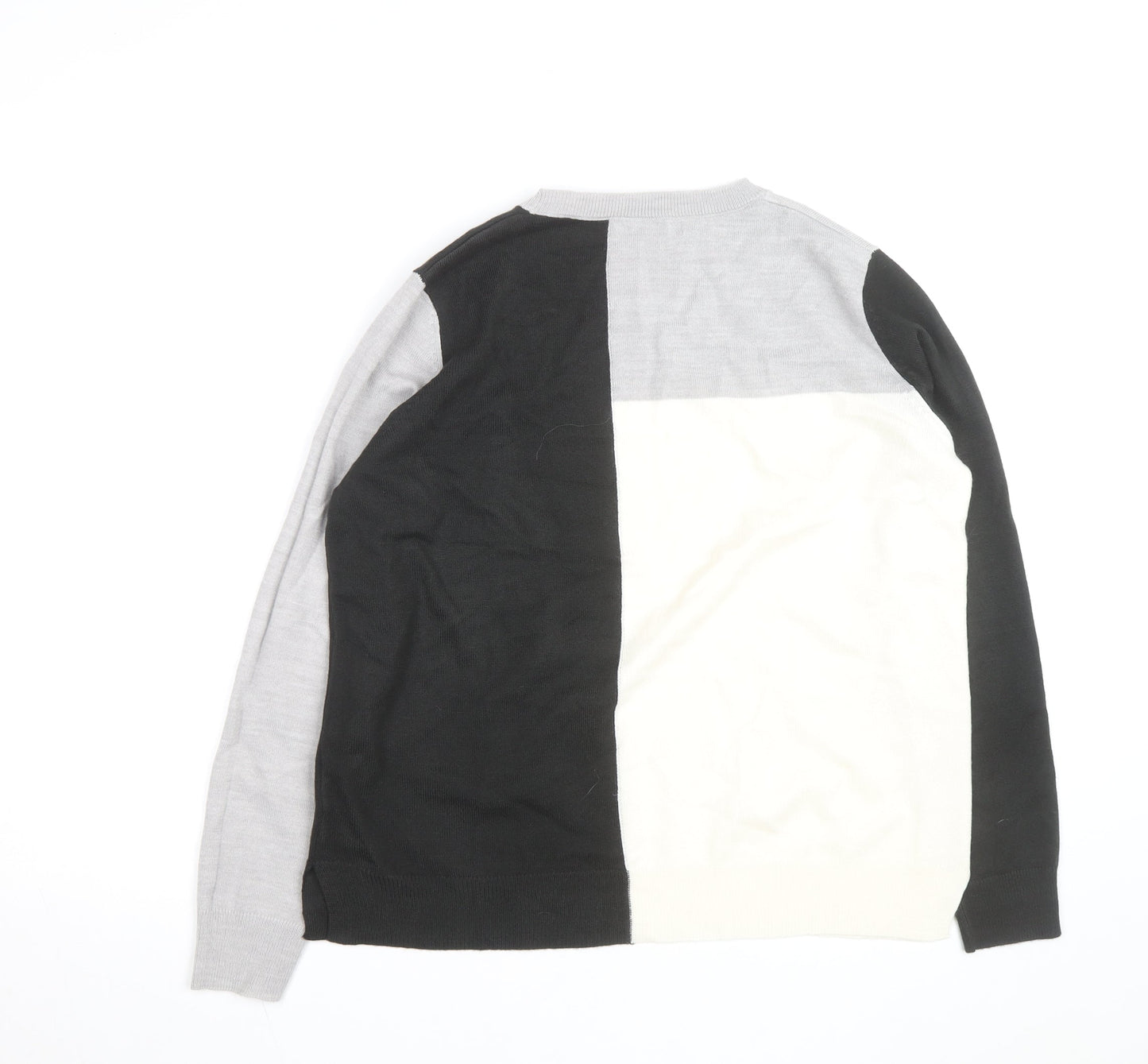 Marks and Spencer Women's Grey Black Ivory Colour Block Jumper Size 12