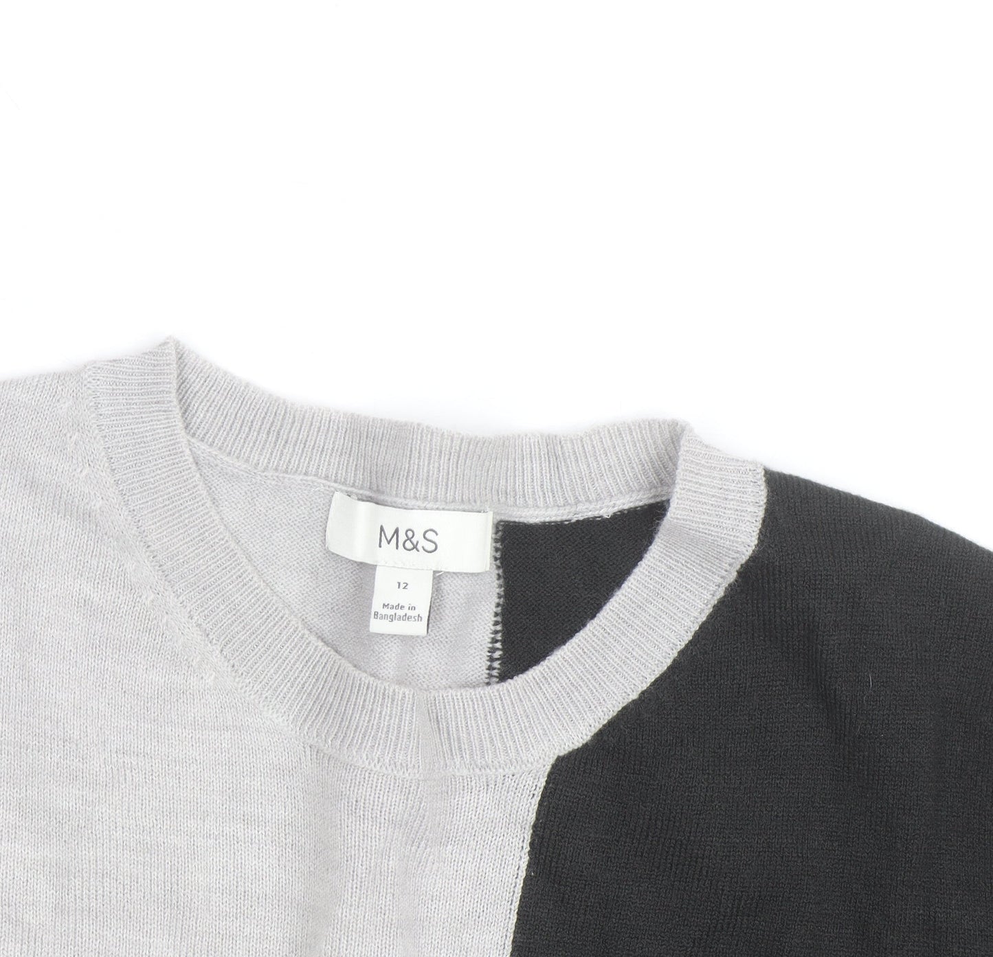 Marks and Spencer Women's Grey Black Ivory Colour Block Jumper Size 12