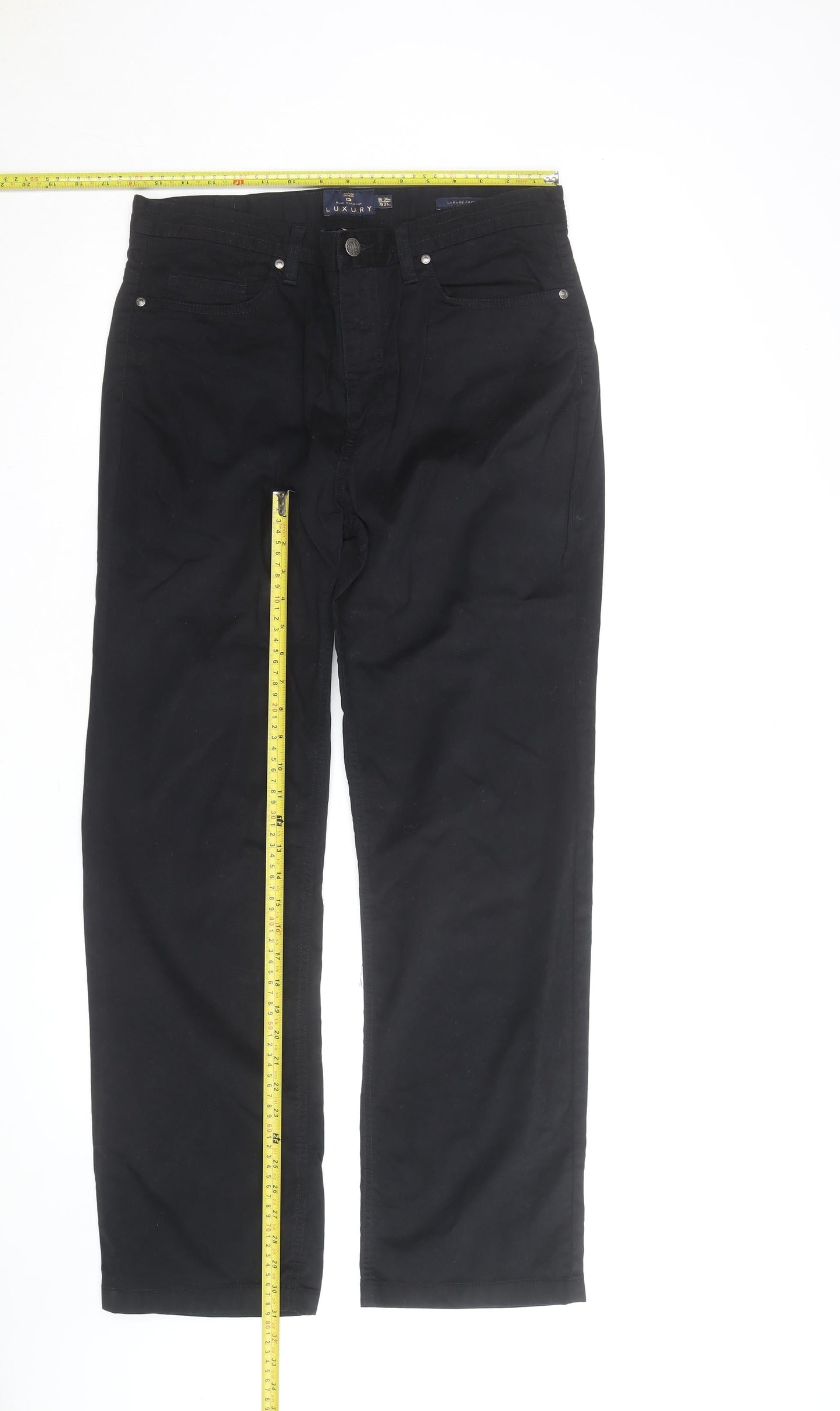 Marks and Spencer Blue Harbour Black Mens Chino Trousers 34W 31L Cotton Blend