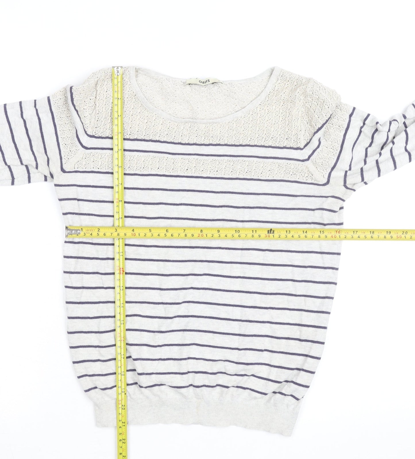 Oasis Women’s Ivory Striped Crochet Panel Jumper Size M