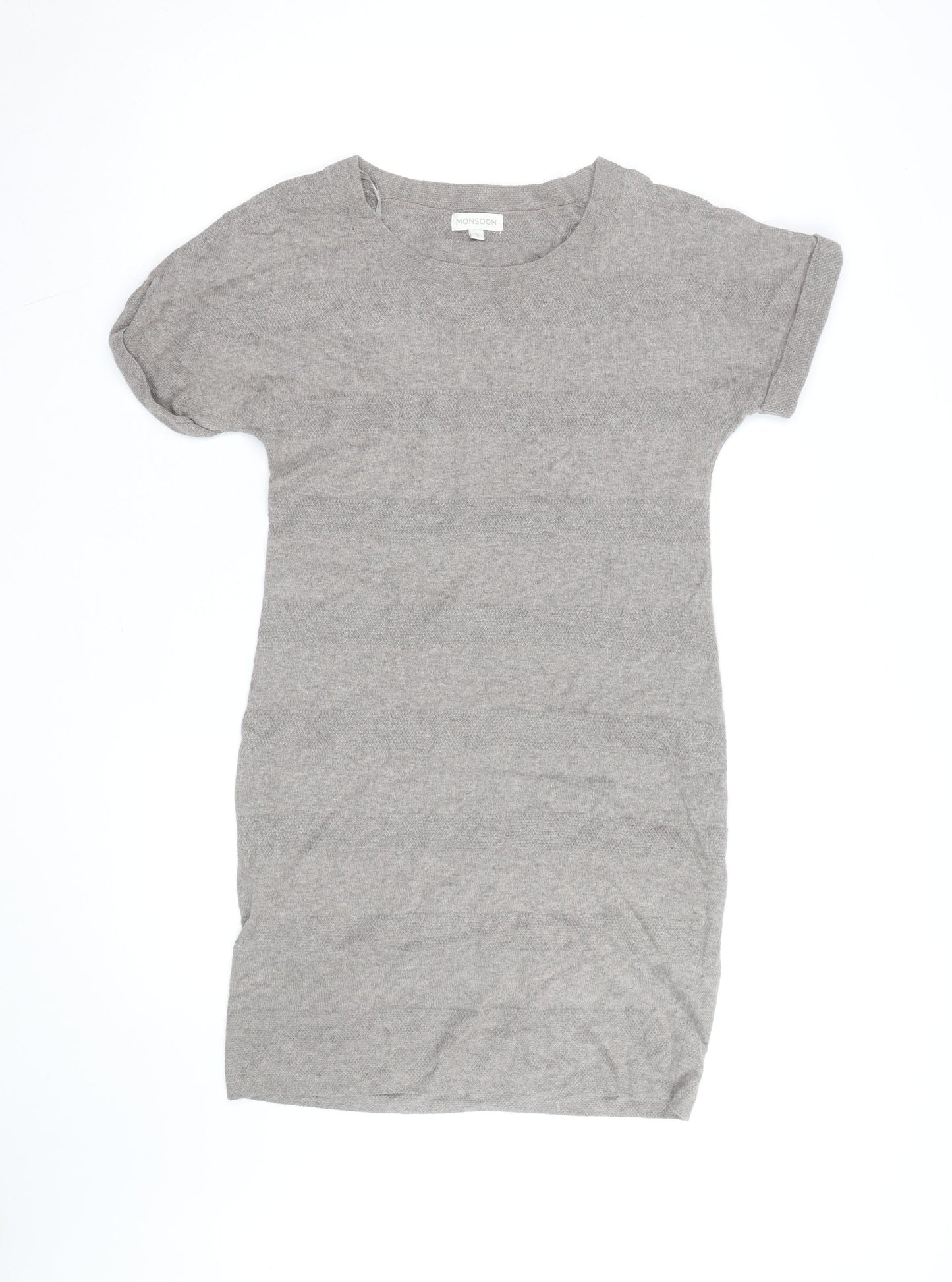 Monsoon Women Grey Knit Shift Dress Size S Short Sleeve Crew Neck