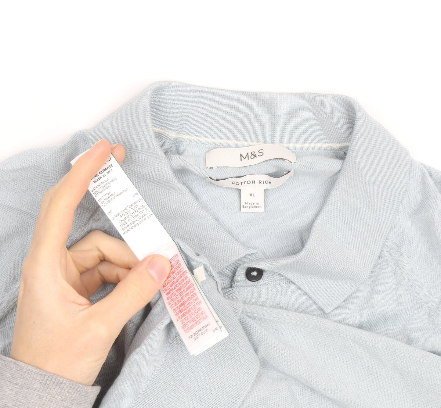 Marks and Spencer Men’s Blue Cotton Blend Long Sleeve Polo Shirt XL