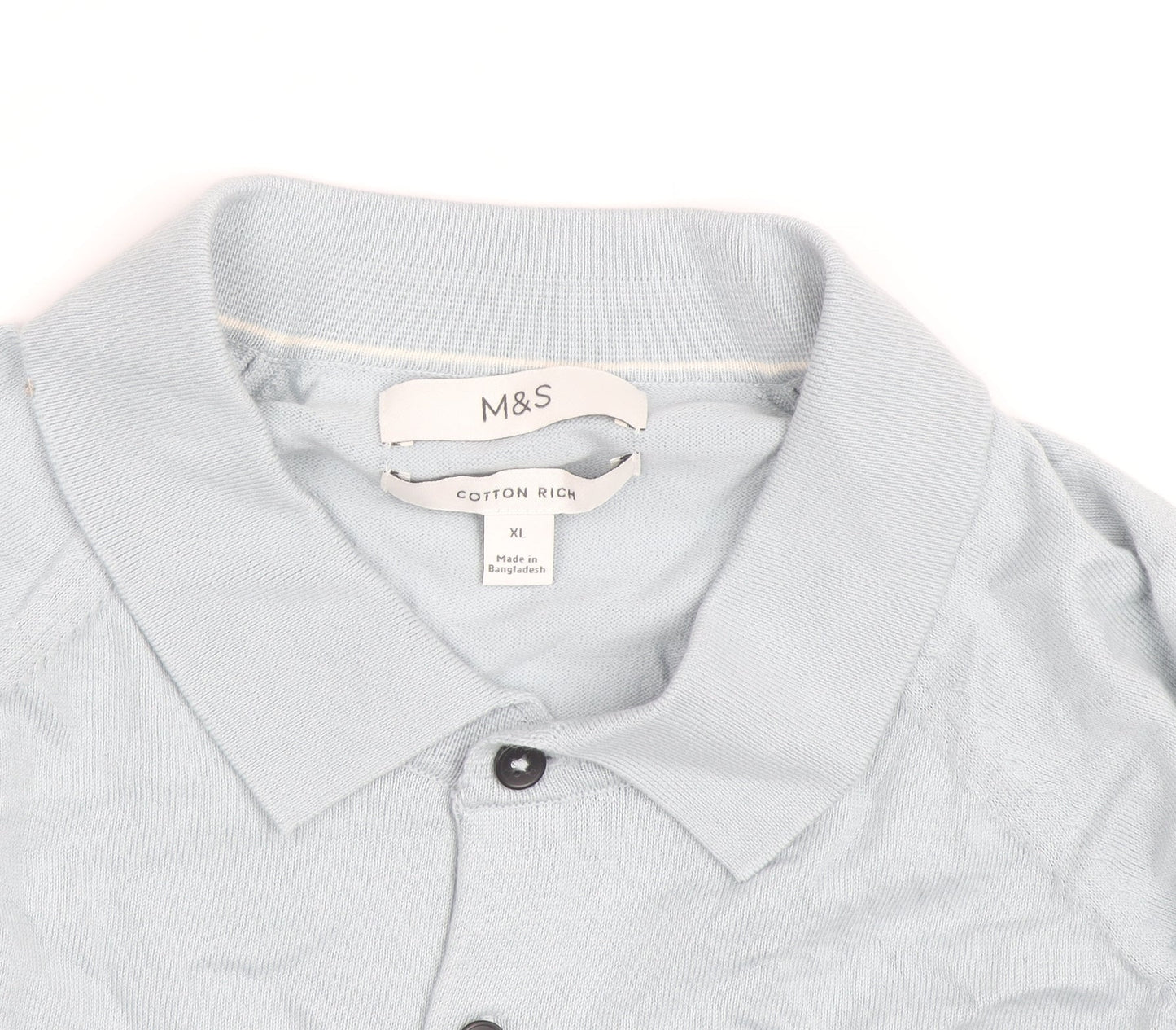 Marks and Spencer Men’s Blue Cotton Blend Long Sleeve Polo Shirt XL