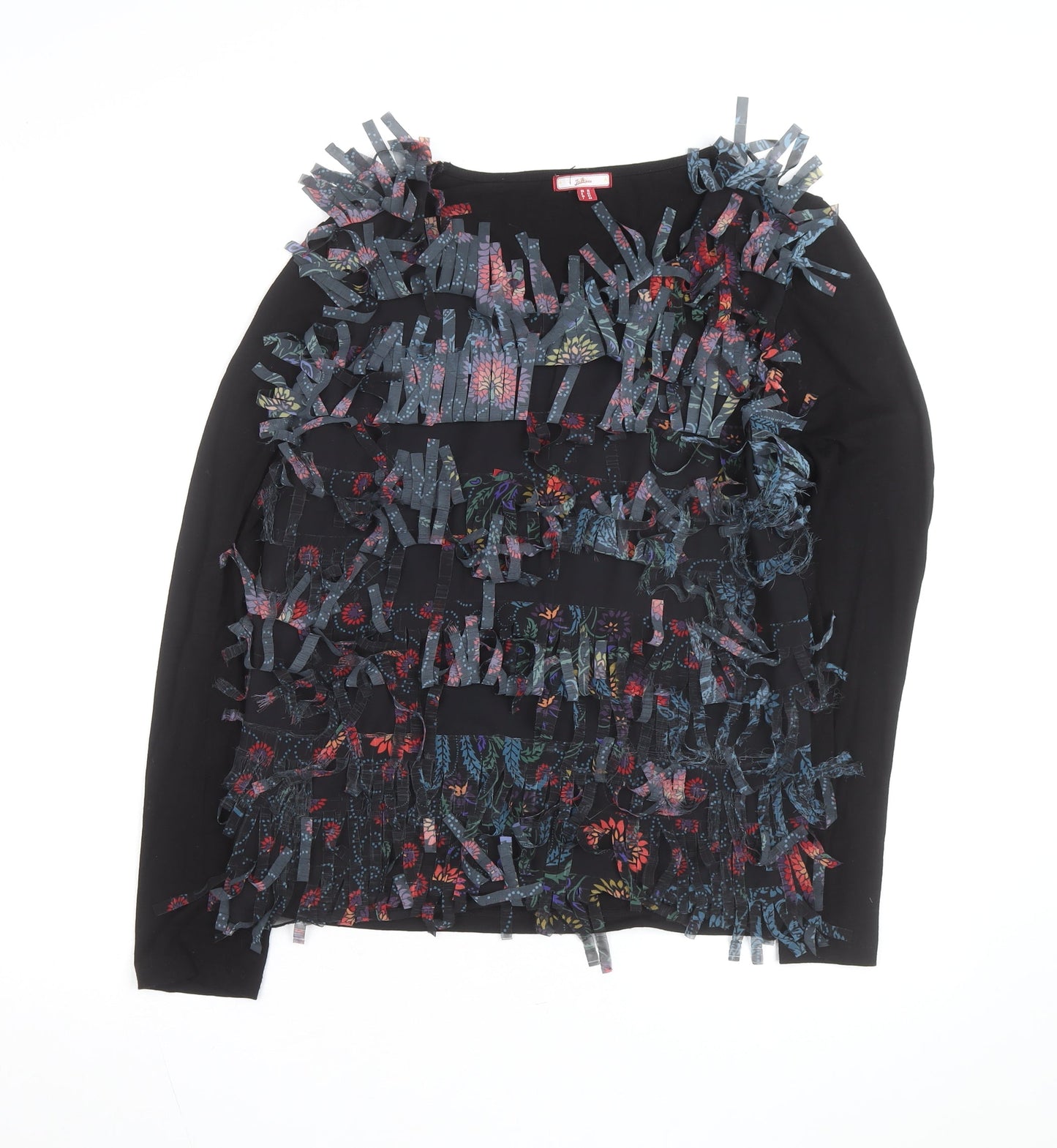 Jon B Womens Black Size 16 Fringe Floral Long Sleeve Tunic Top