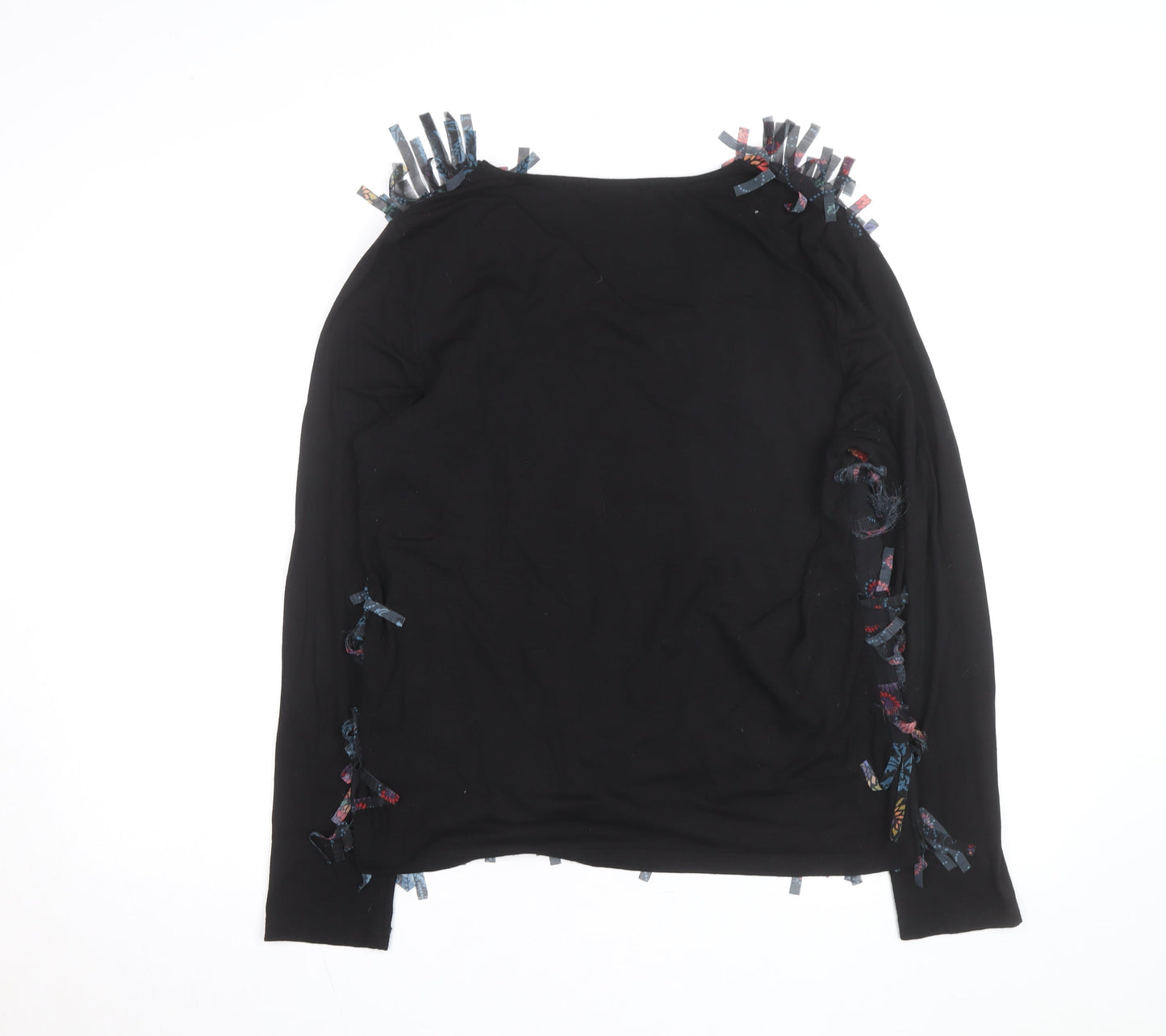 Jon B Womens Black Size 16 Fringe Floral Long Sleeve Tunic Top