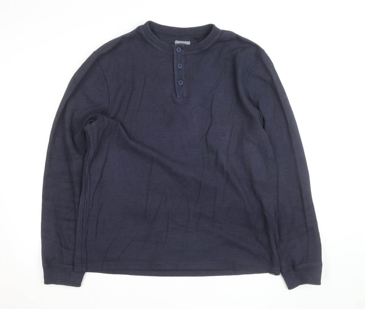 FatFace Men's Blue Cotton Henley Long Sleeve Casual Shirt Size L