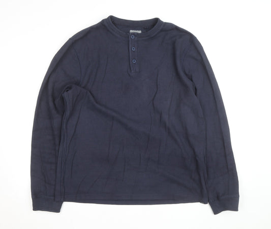 FatFace Men's Blue Cotton Henley Long Sleeve Casual Shirt Size L