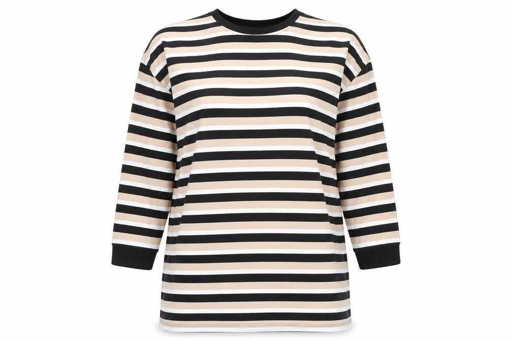ASOS Women’s Beige Striped 3/4 Sleeve Basic T-Shirt Size 10
