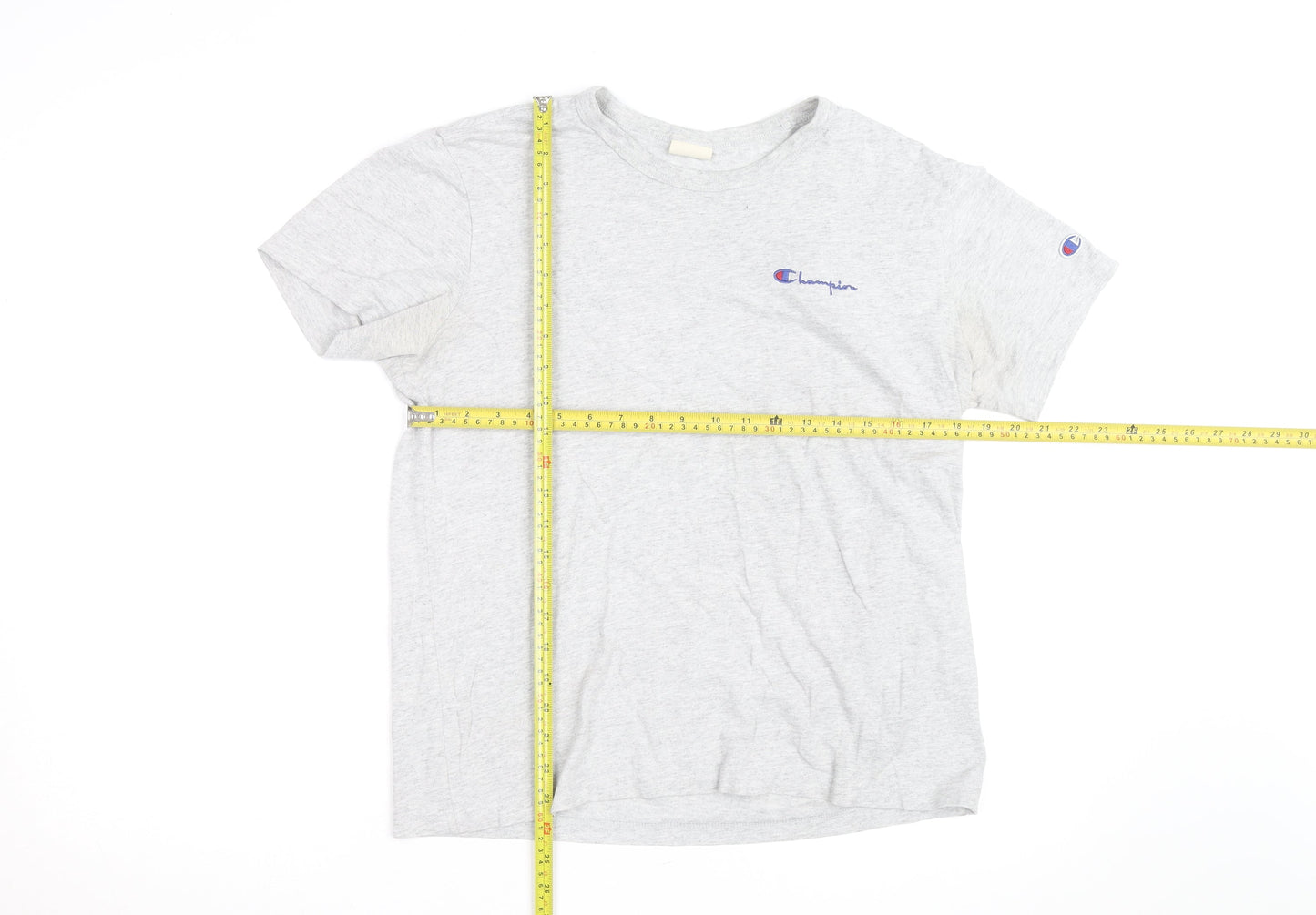 Champion Men's Grey Small Crew Neck Logo T-Shirt