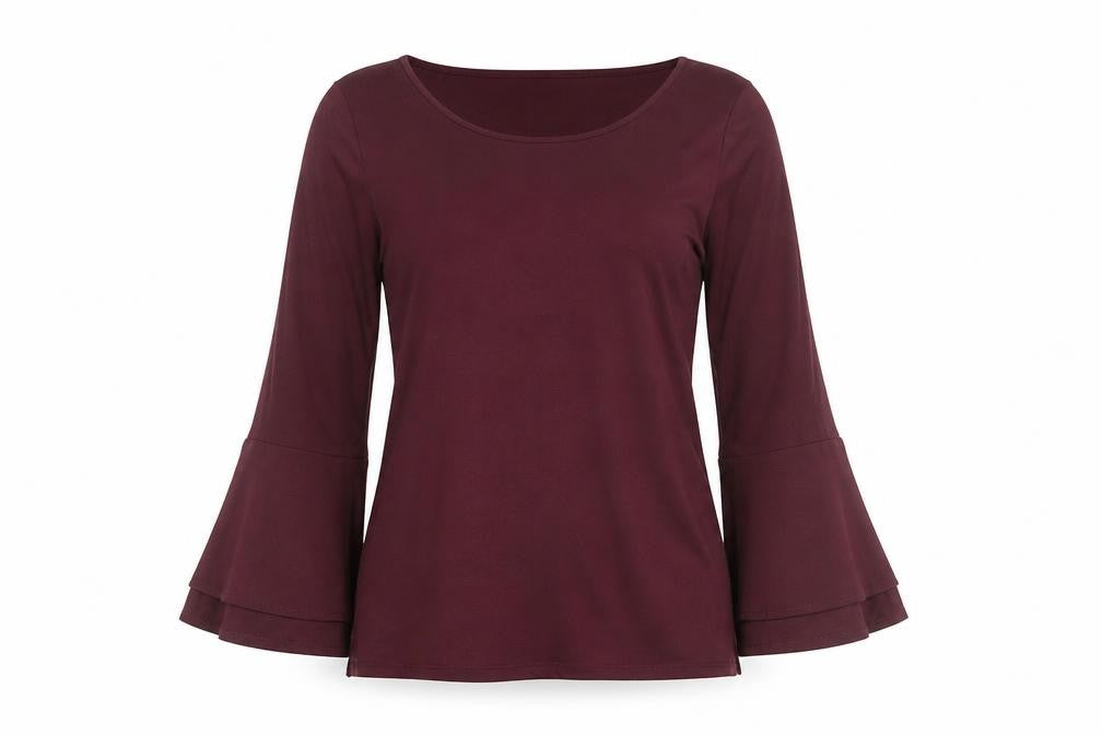 Hobbs Women Red Bell Sleeve Viscose Jersey Blouse Size M
