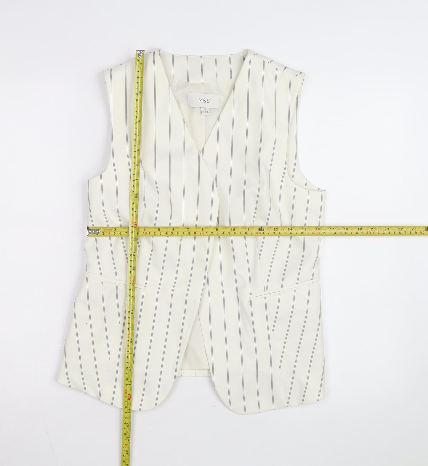 Marks and Spencer Women Ivory Striped Sleeveless Tunic Blouse Size 10