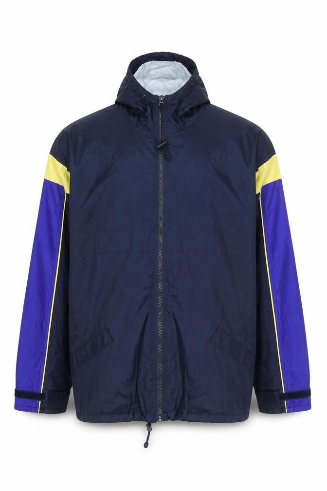 Folk Collection Men's Blue L Hooded Windbreaker Jacket