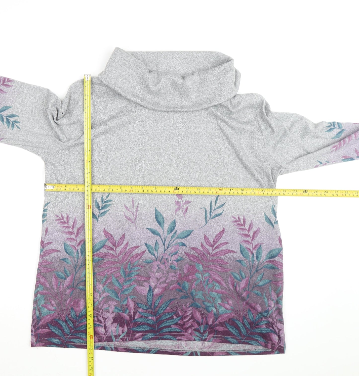 Isle Womens Grey Floral Cowl Neck Long Sleeve Pullover Jumper Size 18