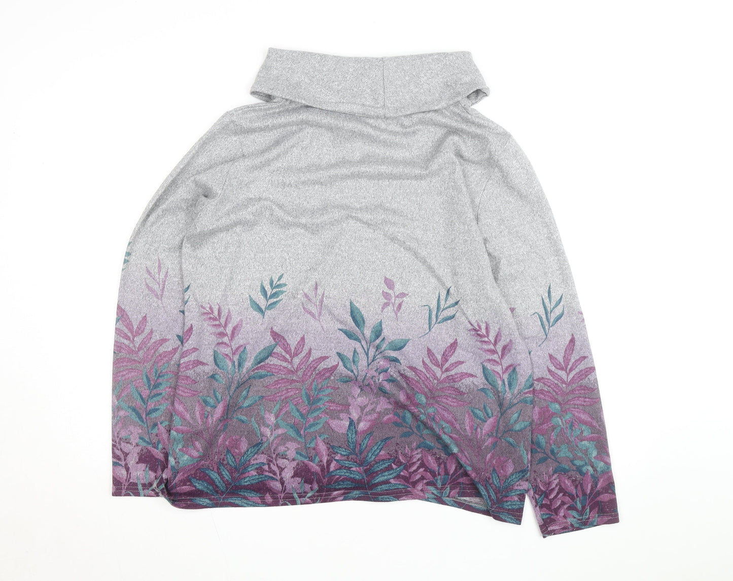Isle Womens Grey Floral Cowl Neck Long Sleeve Pullover Jumper Size 18