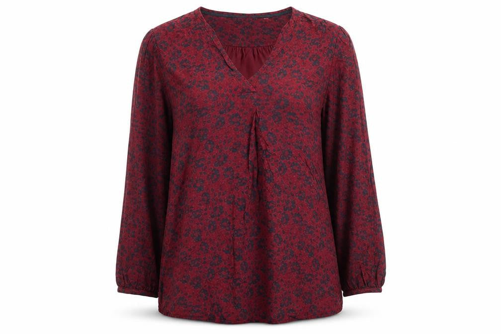 Fat Face Women's Red Floral Long Sleeve Cotton Tunic Blouse Size 14