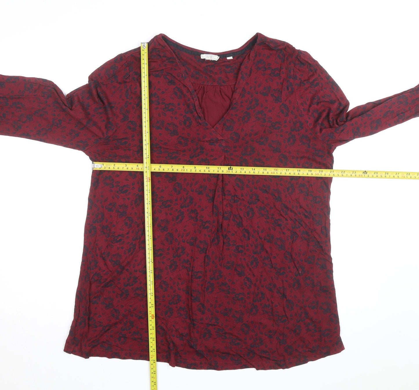 Fat Face Women's Red Floral Long Sleeve Cotton Tunic Blouse Size 14