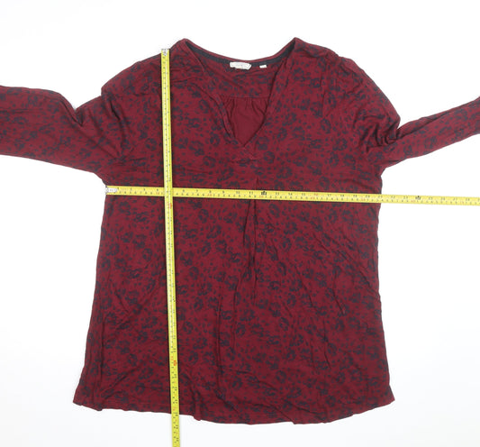 Fat Face Women's Red Floral Long Sleeve Cotton Tunic Blouse Size 14