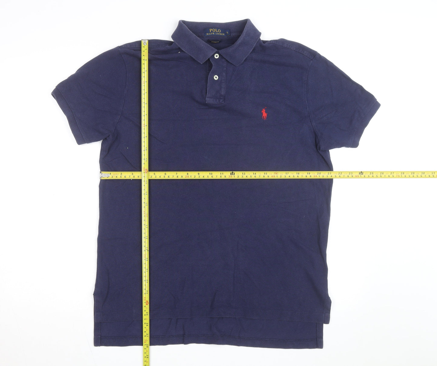 Ralph Lauren Men's Blue Custom Fit Polo Shirt L Short Sleeve Cotton