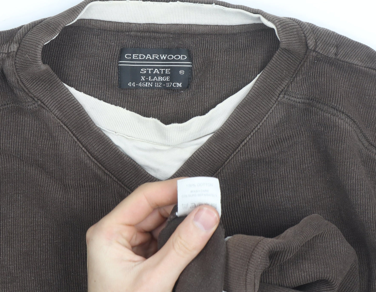 Cedarwood State Men's Brown V-Neck Cotton Pullover Jumper XL