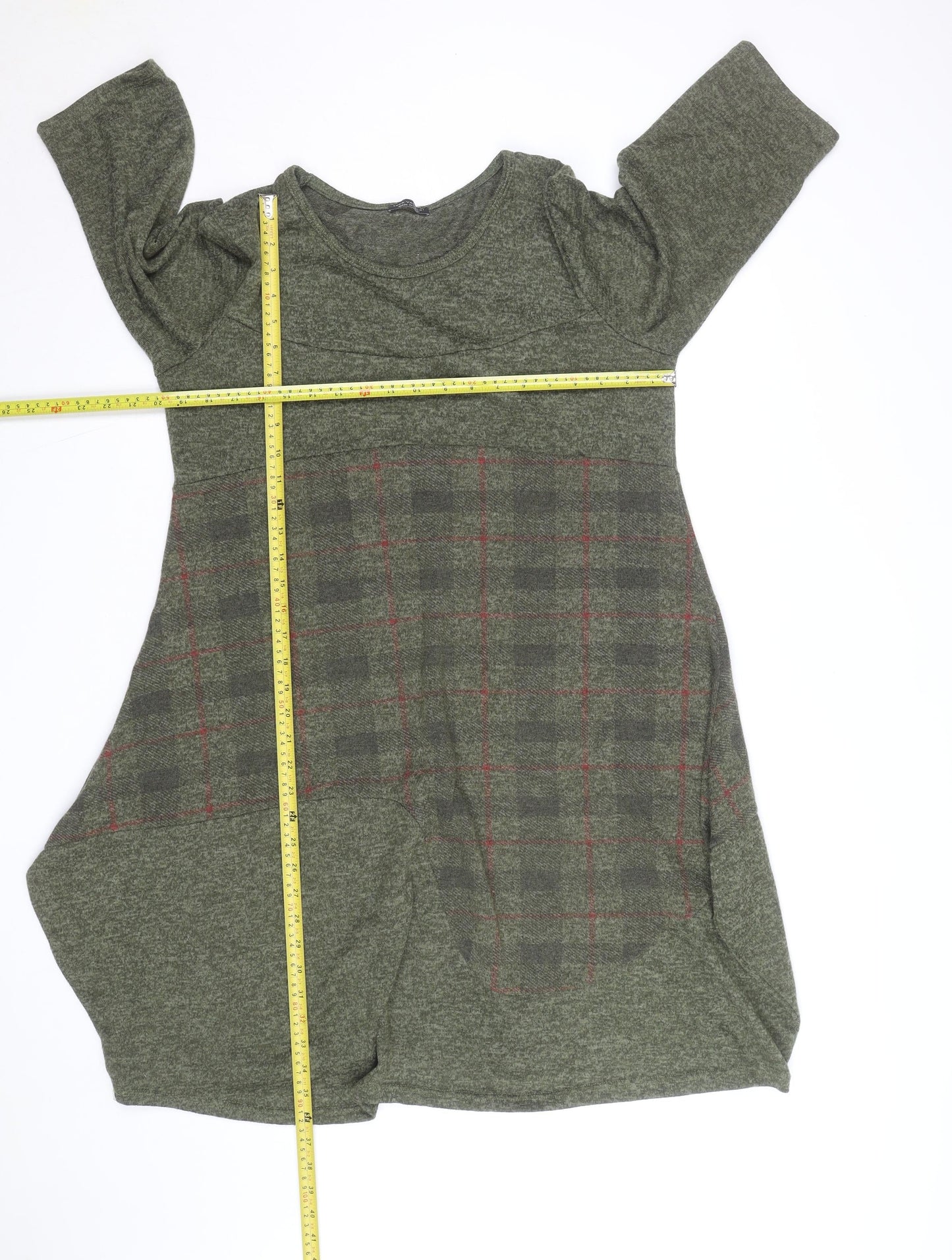 Luca Vanucci Women’s Green Check A-Line Knit Dress Size M