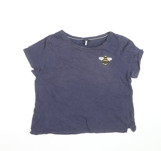Joules Women’s Blue Bee Embroidered Cotton T-Shirt UK 14
