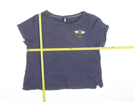 Joules Women’s Blue Bee Embroidered Cotton T-Shirt UK 14