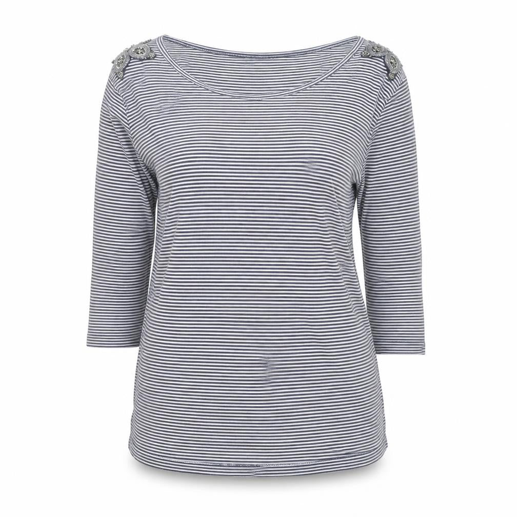 Monsoon Women’s Blue Striped 3/4 Sleeve Cotton Jersey Top Size 18