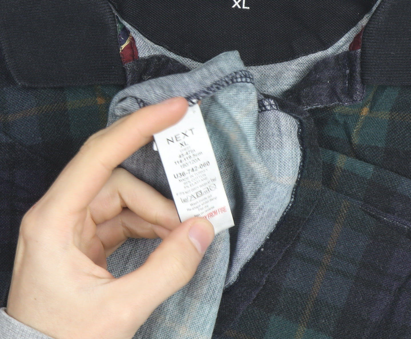 NEXT Men's Multicoloured Check Cotton Polo Shirt XL