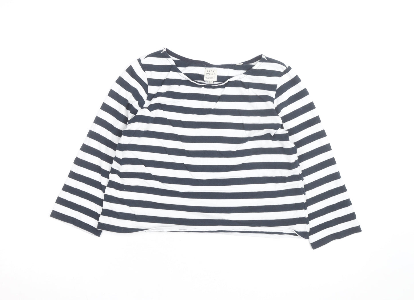 Jack Wills Women’s Blue Striped 3/4 Sleeve Cotton T-Shirt UK 10
